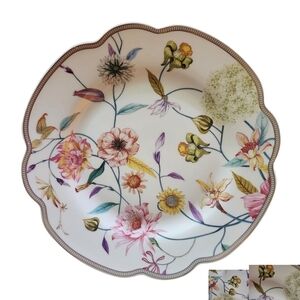 Grace Teaware Porcelain S/ 4 Dinner Plates Floral  Spring Gold Rim  Scalloped